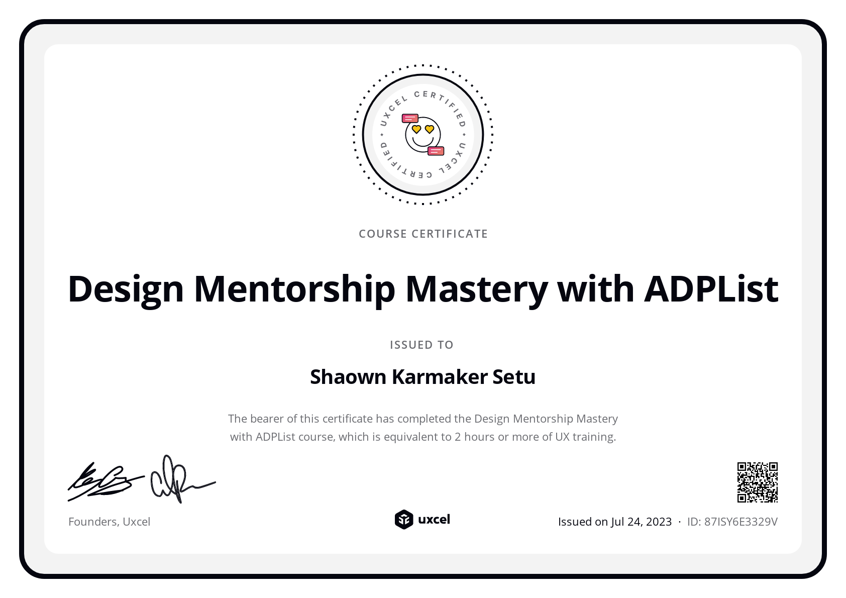 Shaown K. Setu's certificate